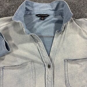 Rock & Republic Button Down Shirt Women M Blue Ombre‎ Denim Look Long Sleeve
